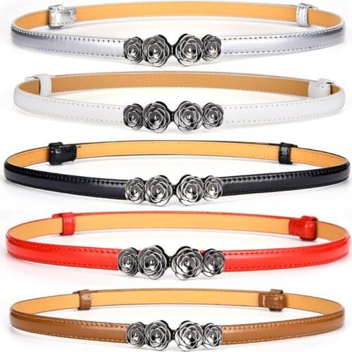 Rose Flower Pair Buckle Girdle Female Decorative Dress Korean Trousers Fashion Skirt With Shiny Small Leather Belt