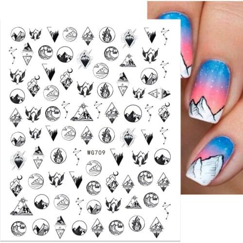 1pcs Summer Theme 3D Mountain Peak Nail Sticker White Cloud Flower Leaf Geometry Adhesive Decals For Nail Art Decorations Wraps