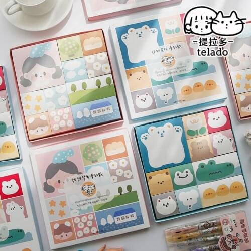 1100 pcs Kawaii Cartoon girl bear Sticky Message Notes Memo Pad Diary Stationary Flakes Decorative Cute N Times Sticky Planner