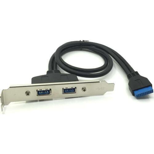 2 Ports USB 3.0 Female Back Panel To Motherboard 20pin Header Connector Cable Adapter With PCI Slot Plate Bracket 50cm