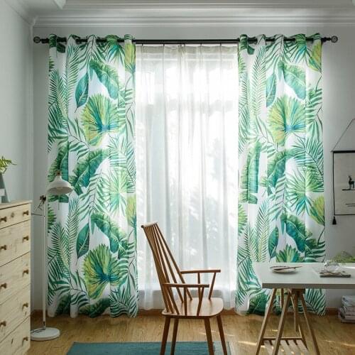 2020 Nordic Curtains for Living Room Bedroom Modern Cloth Curtain with Green Leaves Printed Drapes Door Curtain Customized