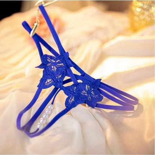 2021 Female Underwear Lace Seamless Thongs Womens Pants Sexy Pearl G-String Women Crotchless Breathable Sleepwear Summer Cool