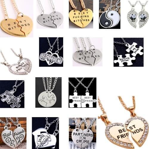 3 PC/Set and 2PC/SET Best Bitches Friends Forever Broken Heart Puzzle Piece Pendant Necklace Chain Friendship BFF Birthday Gifts
