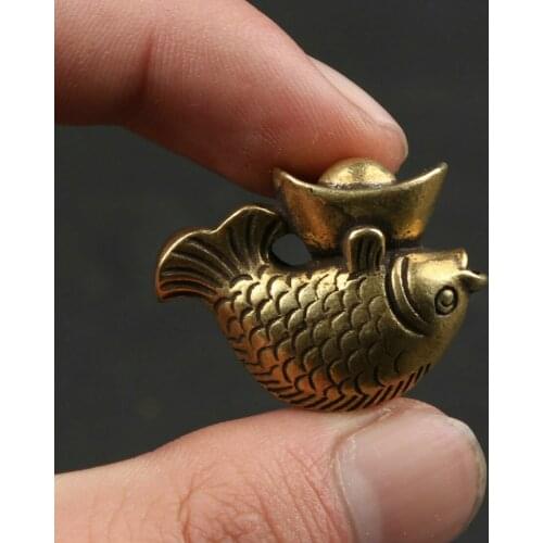 30MM Collect Curio China Bronze Fish Goldfish Wealth Money Yuanbao Small Pendant