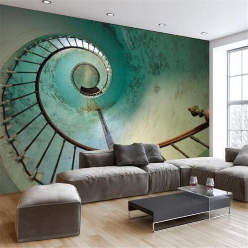 3D Stereo Photo Wallpaper 3D Wall Murals Desktops Wall Murals Europe Retro Metal Staircase Bedroom Wallpaper for KTV Bar