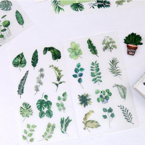 6 Sheets Diary Deco Washi Sticker Stationery Nordic Style Green Leaf Plant Aesthetic Stickers Bullet Journaling Accessories