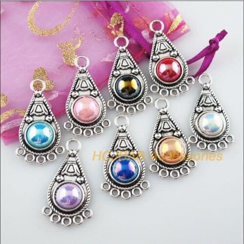8 New Teardrop Acrylic Connectors Mixed Charms Tibetan Silver Pendant 17x35mm