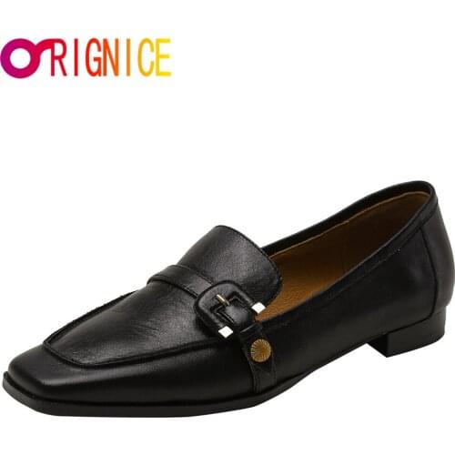 Orignice 2021 New Brand Women Flat Square Toe Spring Loafers Slip On Buckle Decoration Solid Color Neutral Casual Wild Shoes