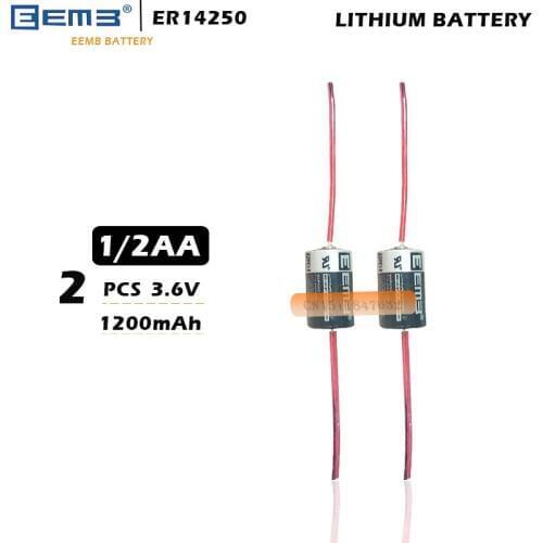 Free Shipping 2Pcs/LOT EEMB ER14250 1/2AA 3.6V 1200mAh Lithium Battery With welding