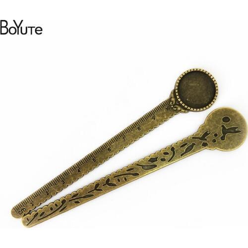 BoYuTe (10 Pieces/Lot) 1.20mm5MM Cabochon Base Vintage Accessories Parts Alloy Antique Bronze Ruler Bookmark for Jewelry Making