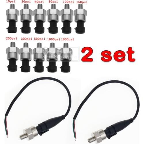 2 Set DC 5V 1/8NPT Oil Fuel Gas Air Pressure Transducer Transmitter Sensor 5/15/30/60/100/150/200/300/500/1000/1600Psi Steel
