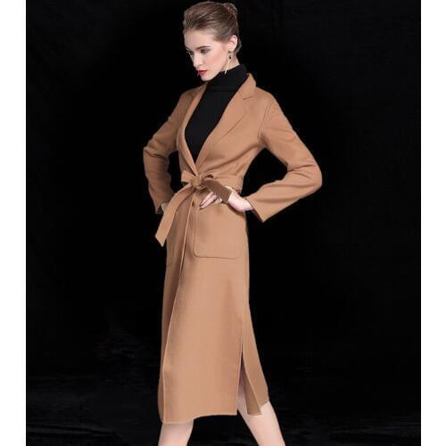 Long woolen blends cashmere coats for women 2019 autumn winter ladies jackets plus size overcoat windbreaker beige slim fit