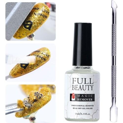 Nail Magic Remover Varnish Tool Cleaner Nail Polish 15ML Nail Steel Pushing Nail File Wood Sticks Set Basic Material