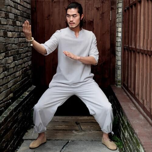 Cotton Linen Men Tai Chi Kungfu Meditation Set Summer Male Loose Yoga Jogger Fitness Outfit Casual Set Sweatshirt+pant Tracksuit
