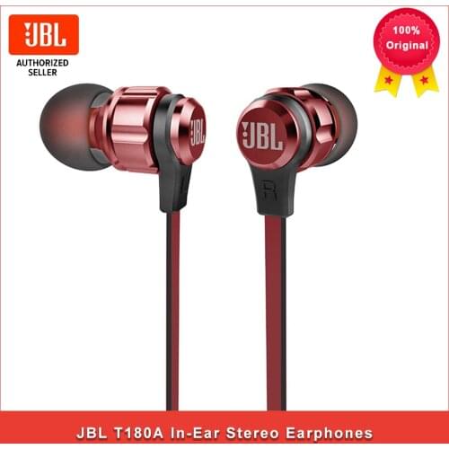 JBL T180A In-Ear Stereo Earphones 3.5mm Wired Sport Gaming Headset Pure Bass Earbuds Handsfree With Microphone
