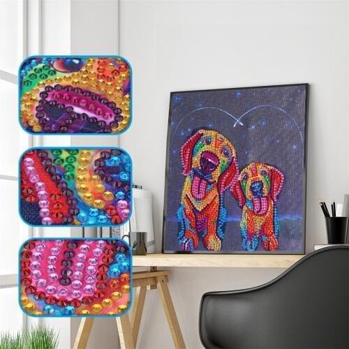 Lovely Two Dog Cartoon Animal Special Cute Dog Shaped Diamond Painting DIY Cross Stitch Crystal Drill Diamond Embroidery Decor