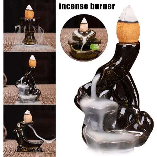 Waterfall Incense Burner Backflow Ceramic Incense Holder Incense Fountain Backflow Incense Cones for Home Decor Office MU8669