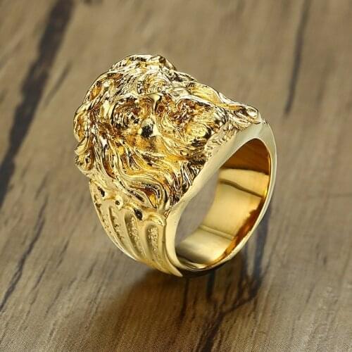 Golden Jesus Face Ring for Men Rock Hip Hop Style Stainless Steel Rings