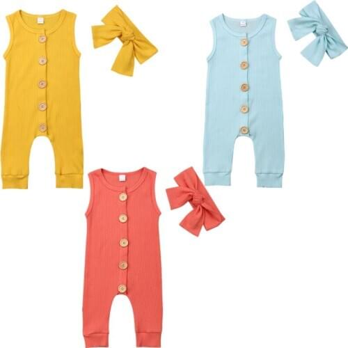 Newborn Infant Babys Girl Boy Outfit Solid Button Cotton Romper Jumpsuit Clothes Set