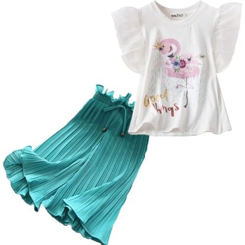 2021 Summer Fashion Kids Girls Clothes Cute Animal Tops+Elastic Knee Length Pants 2pcs Outfits 3-8 Years Chidlren Clothing Set