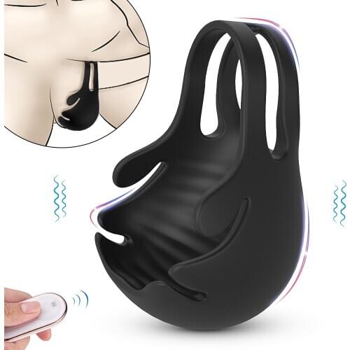 Vibrating Penis Massager Male Chastity Cock Ring Sex Toys for Men Wireless Remote Control Testicle Vibrator Mens Masturbator