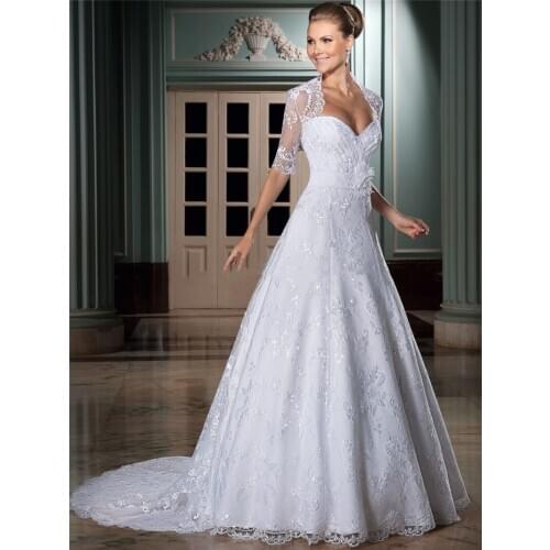 Sweetheart Lace A Ling Wedding Dress Women Bridal Gowns Natural Waist Custom Made With Half Sleeves Lace Jacket Plus Size