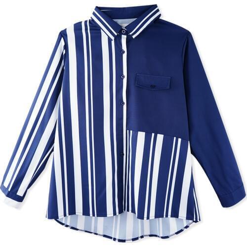 Fashion Color Block Stripe Ladies Slim Blouse Women Shirt Long Sleeve Turn-down Collar Single Breasted Tops and Blouses Femme