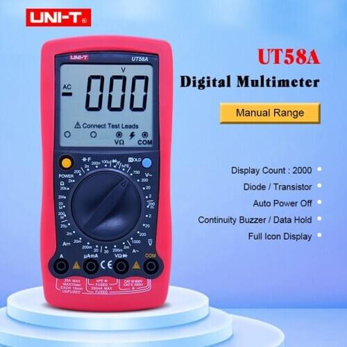 UNI-T Digital Multimeter UT58A AC DC Voltmeter with Large LCD Screen Data Hold Buzzer tester Multimetro