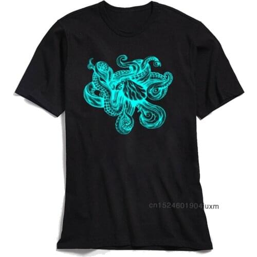 High Street T-shirt Men Octopus Neon Blue Black Tshirt Casual Short Sleeve Tops Summer Crew Neck Cotton Boy T Shirt Designer