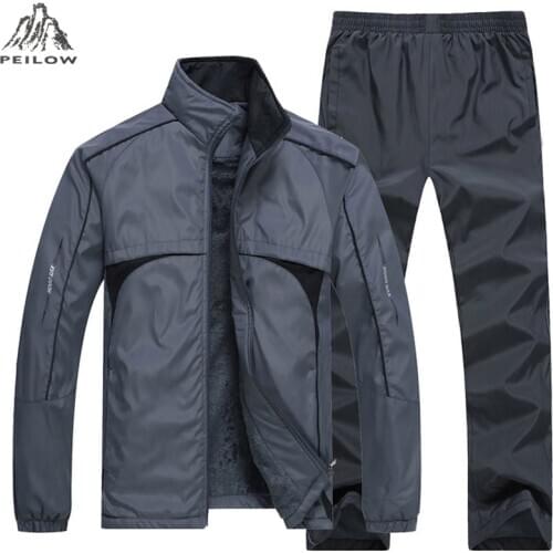 New Man Set winter thick warm Mens Sportswear 2 Piece Sets Sports Suit Jacket+Pant joggers Sweatsuit Male Tracksuit size L~5XL