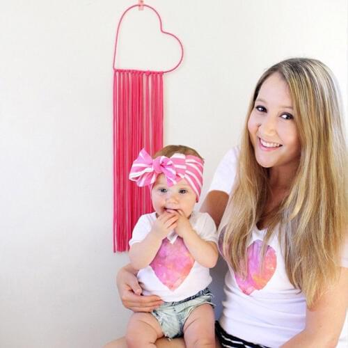 New Fashion 2020 Family T-shirt Matching Mother Daughter Clothes Peach Heart Printing T-shirt Summer Short-sleeve Family Look