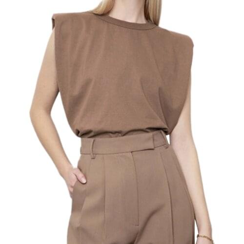 OL Ladies Elegant Padded Shoulder Tank Tops Women Sleeveless Solid Loose Sport Casual Simple Style High Street Tops Streetwear