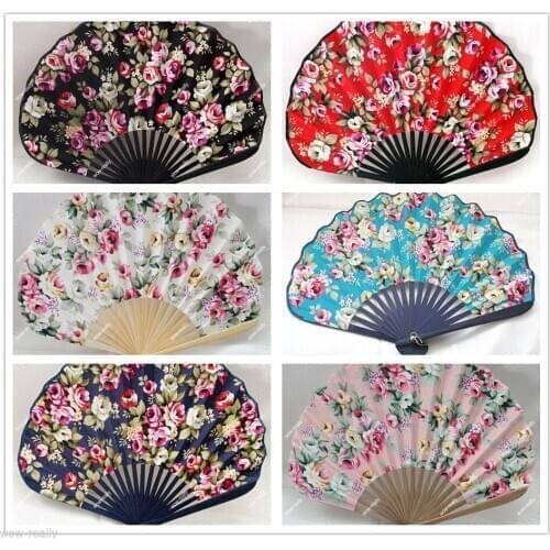 Wholesale 10 pcs Chinese Japanese Folding Hand cotton Bamboo Flower Fan Hot New art crafts fans