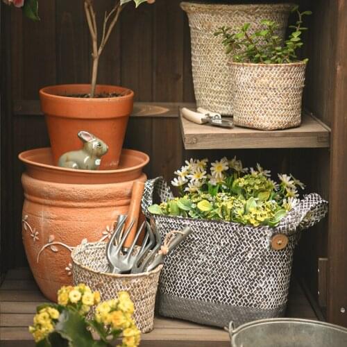 Island Style Retro Old Seaweed Hand-Woven round Small Basket Desktop Snack Rattan Woven Storage Basket Flower Pot Coats