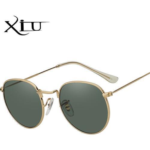 XIU Oval Shaed Metal Sunglasses Men Women Brand Designer Mirror Lens Sun Glasses Retro Vintage Luxury Quality Oculos UV400