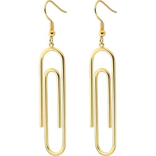 Simple Womens Jewelry Fashion Long Style Pin Shape Paper Clip Geometric Temperament Ladies Dangle Earrings