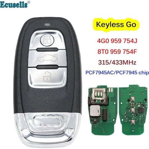 Keyless Go 754J 3 Buttons Full Smart Remote Key for Audi A4 A5 A6 A7 A8 Q5 RS4 S5 433Mhz PCF7945AC Chip 4G0959754J/8T0959754F