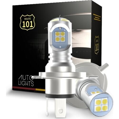 Route101 H4 LED Headlight Bulb for Car Hi/Lo Headlamp 6000K White 12V 24V Lamp Kit with Projector Lens for Automobile
