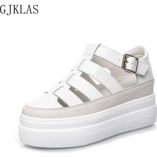 Genuine Leather Wedges Shoes for Women Platform Sandals Casual Womens Shoes White Platform Shoes Women High Heel Sandal Fashion