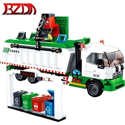 SEMBO City Garbage Car Blocks City Garbage Classification Truck Car Model Bricks 100 Cards Building Block Sets Educational Toys