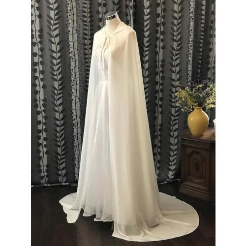 Chiffon Hooded Cloak ,Bridal Chiffon Cape with Tape Bridal Shawl In White, Ivory, Beign, Black