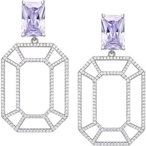 SOELLE Luxury Designer Fashion Real 925 Sterling Silver Jewelry Dream Lavender Gem Drop Earrings Micro Zircon for Women Party