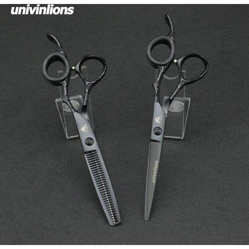 Univinlions 6" black engraved hair scissors hairdresser professional barber supply hairdressing scissors razor salon de coiffure