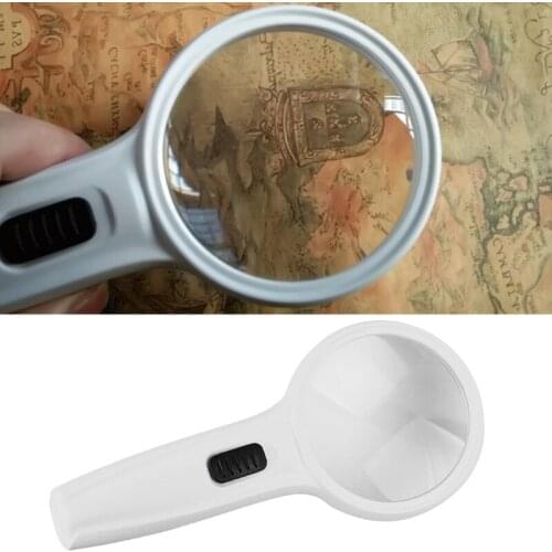 Lighted Magnifying Glass-10X Handheld Reading Magnifier Glass with 3 LED Lights for Seniors & Kids 2.95 Inches White