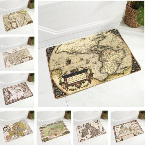 Vintage Old Map Doormat Super Soft Flannel Carpet for Kitchen Bedroom Non-Slip Decor Geometric Floor Door Mat 40x60cm