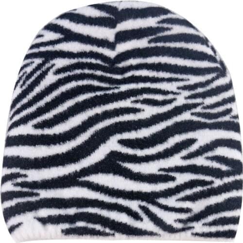 Winfox New Winter Fashion Black White Knitted Warm Skullies Zebra Beanie Hat For Women Ladies