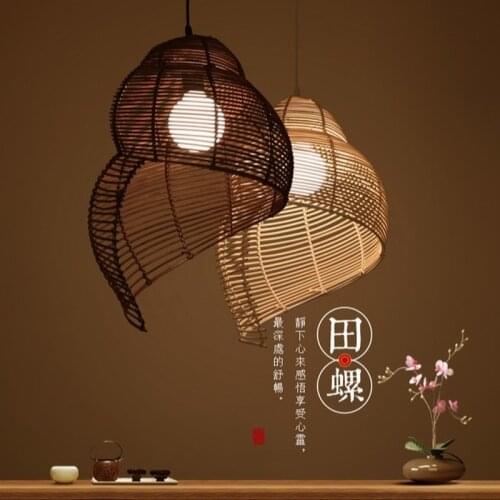 Southeast Asian Pastoral Rattan Conch Hanging Lamp Wicker Sea Snail Pendant Lights Fixture Tea House Restaurant Dining Room Lamp