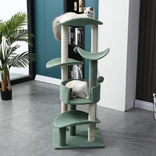 Cats Climbing Tree Sisal Funny Scratching Post Climbing Tree Toys with Feeding Bowl Cat Condos with Sisal Poles Hammock Cat Toys