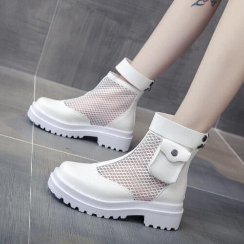 Women Pocket Boot Lace Up Ladies Ankle Boots Female Buckle Strap Black Chunky Sole Pouch Ankle Boots Woman Platform Shoe Fashion