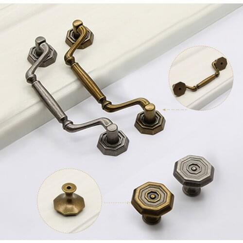 1Pc Vintage Handle Hexagonal Bronze/Silver Button Knob Singl Hole/90MM Alloy Pull Simple Furniture Handle